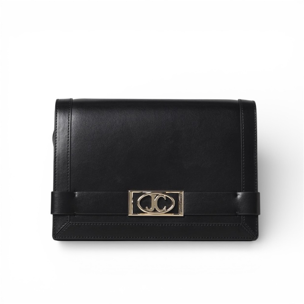 JUST CAVALLI‎ Logo Plaque Shoulder Bag in Black